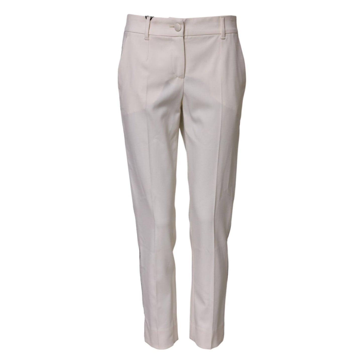 Dolce & Gabbana White Wool Mid Waist Tapered Trouser Pants PAN75572-38