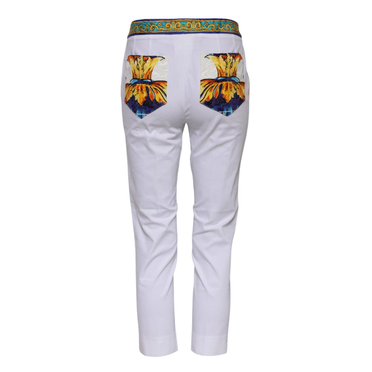 Dolce & Gabbana White Cotton Mid Waist Tapered Trouser Pants PAN75574-36