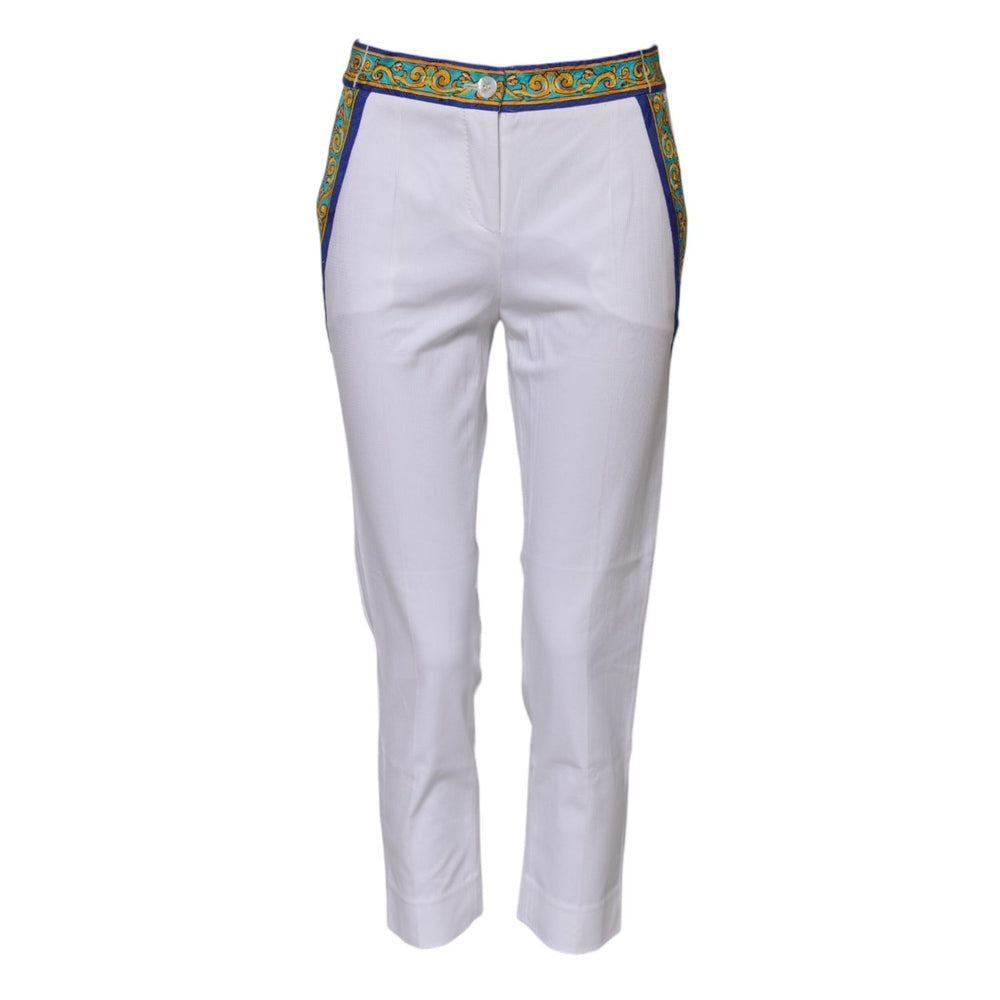 Dolce & Gabbana White Cotton Mid Waist Tapered Trouser Pants PAN75574-36