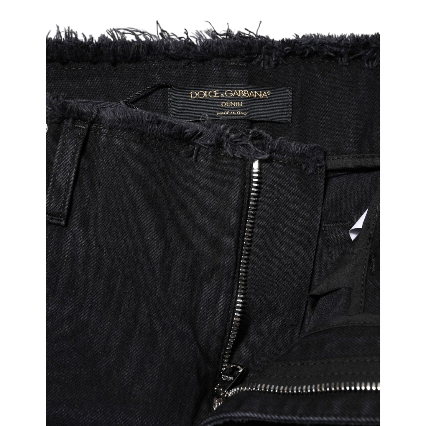 Dolce & Gabbana Black Cotton Tattered Mid Waist Denim Jeans PAN75634-40