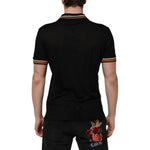 Dolce & Gabbana Black DG Silk Vneck Collared Men Polo T-shirt TSH90353-46