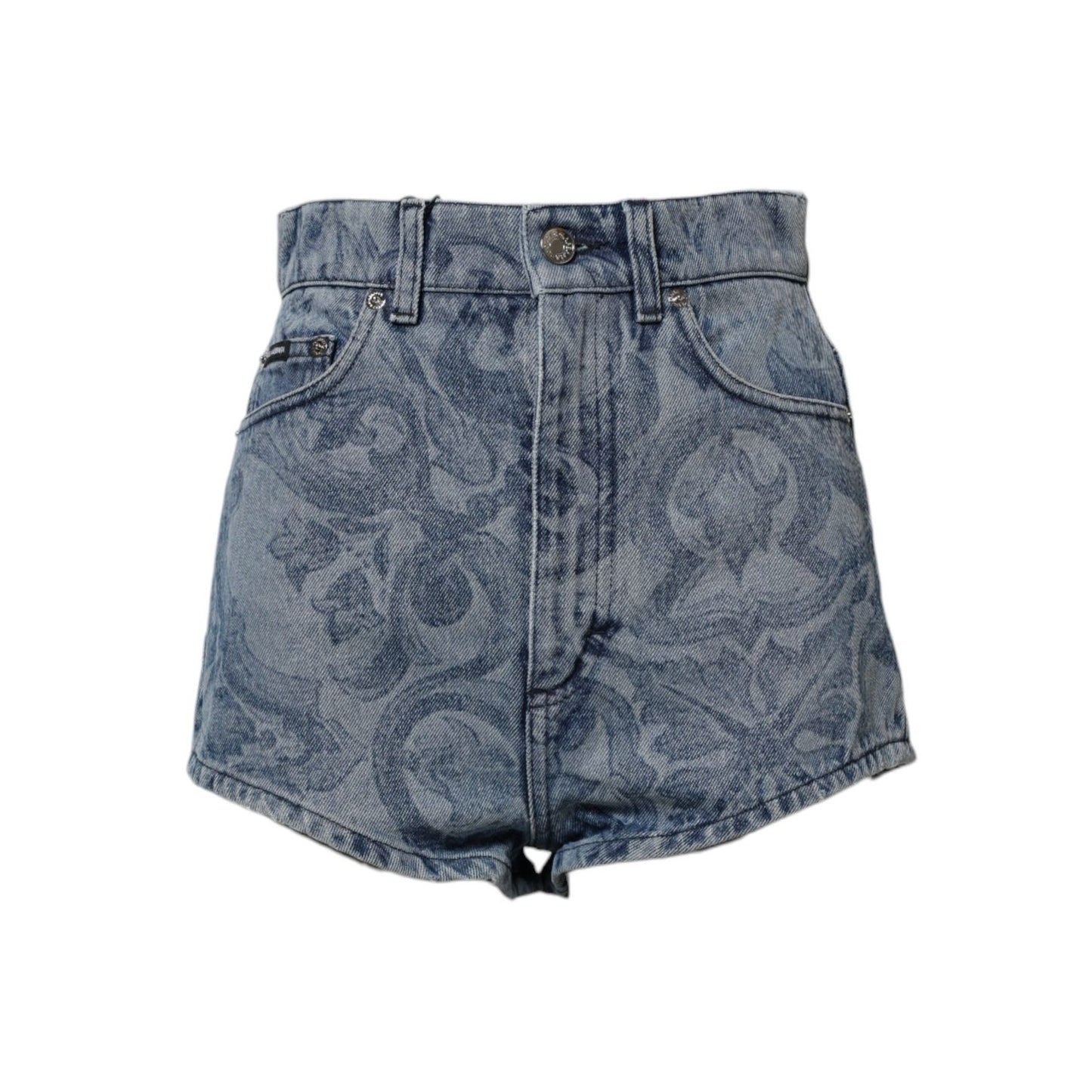 Dolce & Gabbana Blue Floral Print Denim Cotton Hot Pants Shorts PAN7492-40