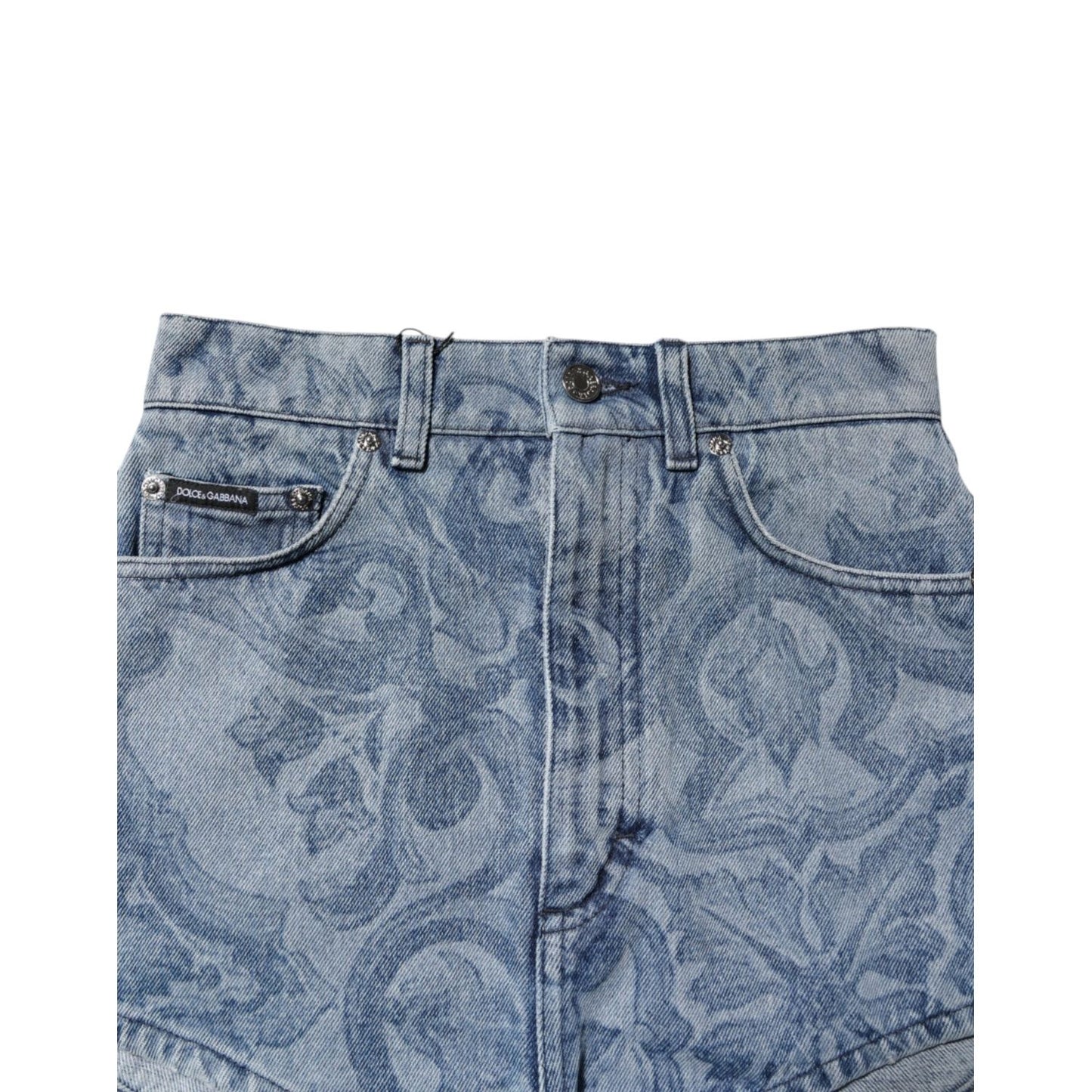 Dolce & Gabbana Blue Floral Print Denim Cotton Hot Pants Shorts PAN7492-40