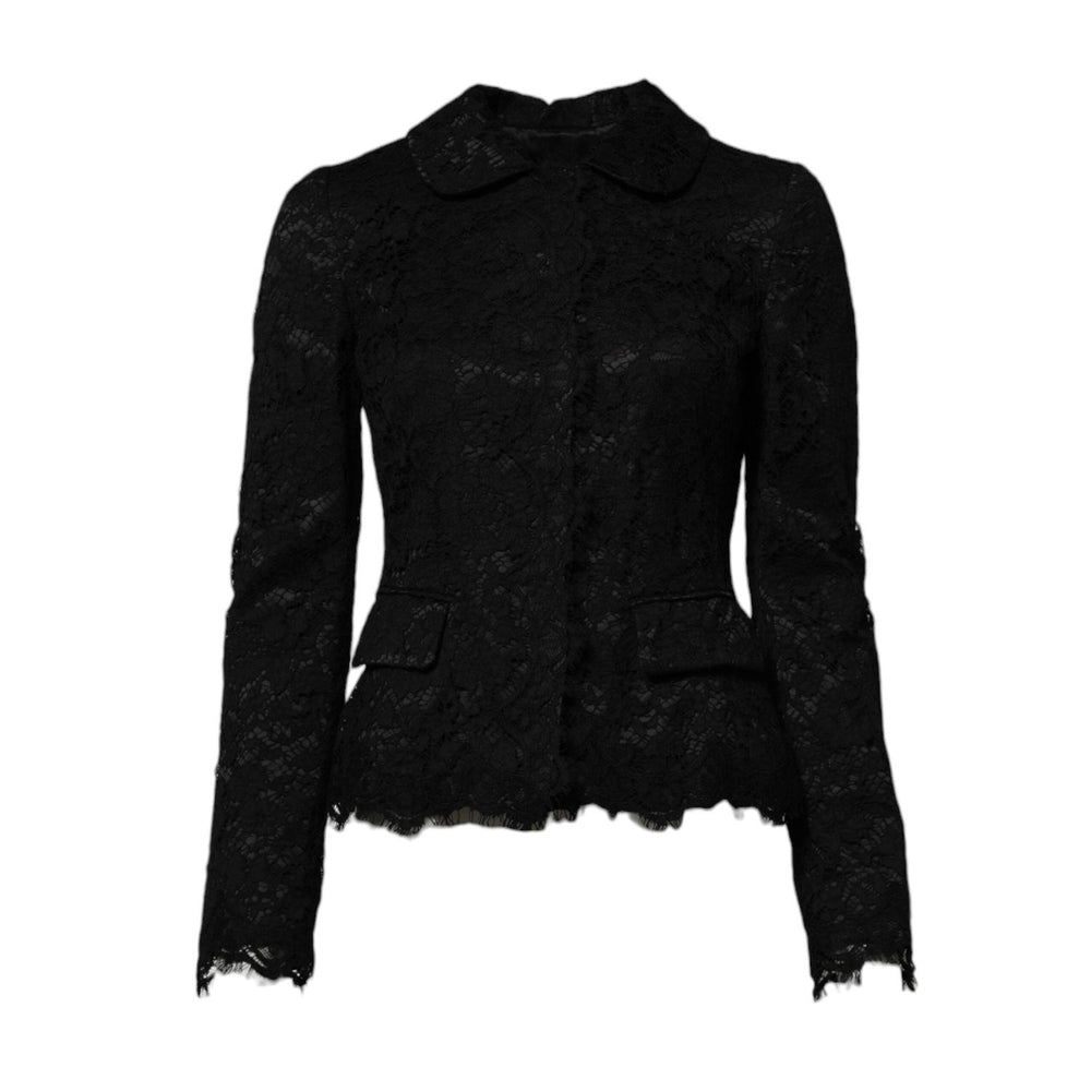 Dolce & Gabbana Black Floral Lace Cotton Collared Jacket JKT4099-38