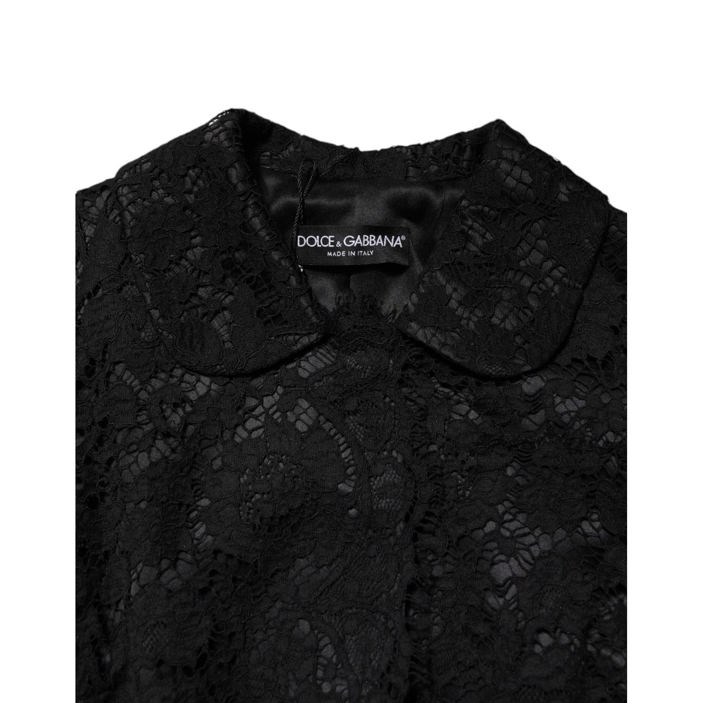 Dolce & Gabbana Black Floral Lace Cotton Collared Jacket JKT4099-38