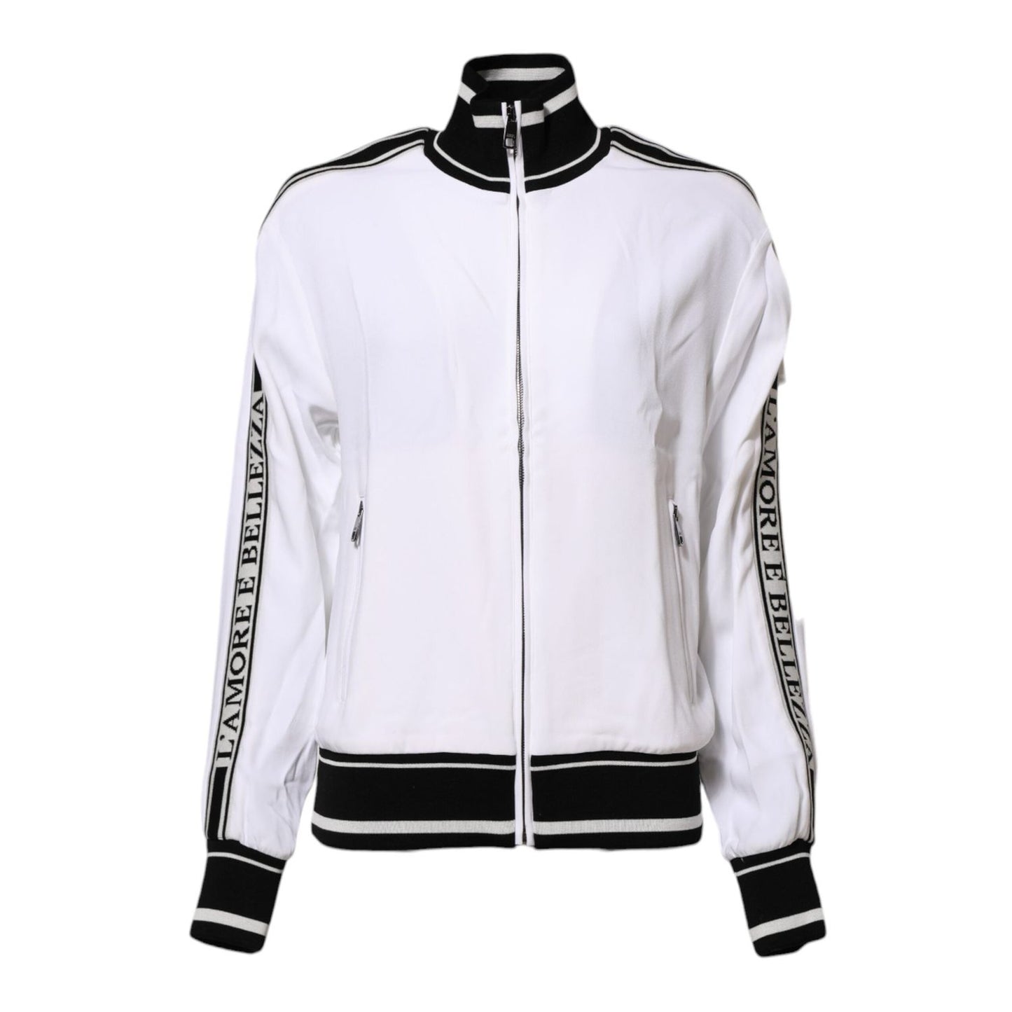 Dolce & Gabbana White Viscose Logo Women Full Zip Jacket JKT41300-36