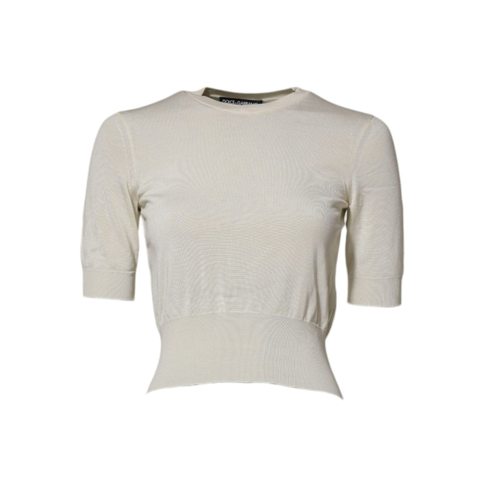 Dolce & Gabbana White Silk Short Sleeves Blouse Pullover Top