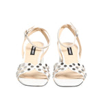 Nine West White Block Heeled Studded Wrap Strap Sandals Shoes LA12601-36.5