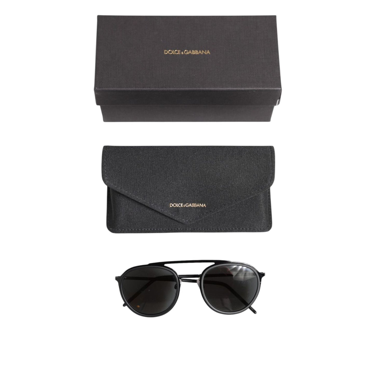 Dolce & Gabbana Matte Black DG2276 Metal Rim Round Shades Sunglasses