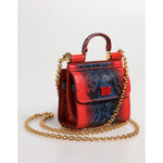Dolce & Gabbana Red Blue Leather Sicily Crossbody Chain SatchelBorse Bag