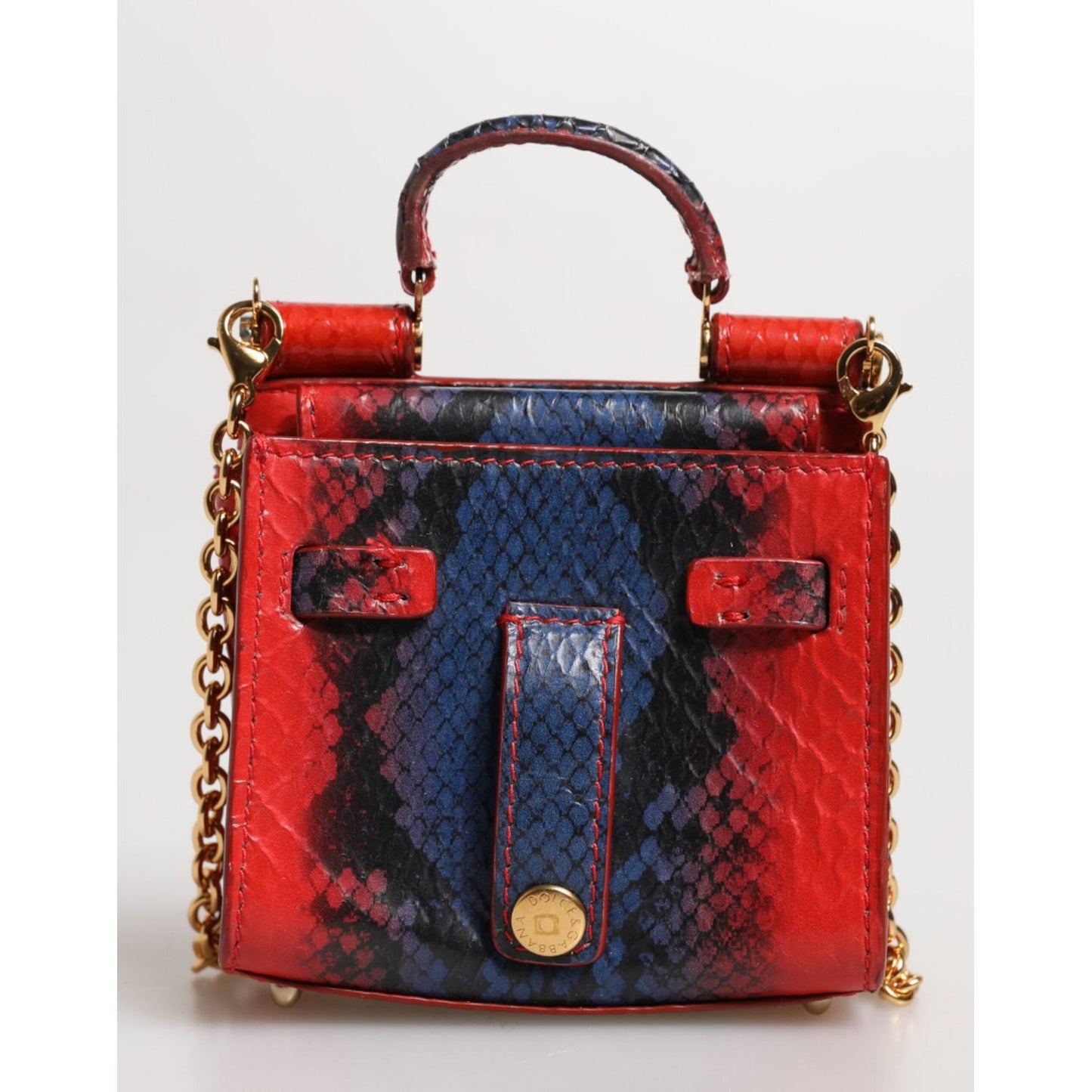 Dolce & Gabbana Red Blue Leather Sicily Crossbody Chain SatchelBorse Bag