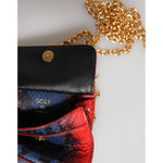 Dolce & Gabbana Red Blue Leather Sicily Crossbody Chain SatchelBorse Bag