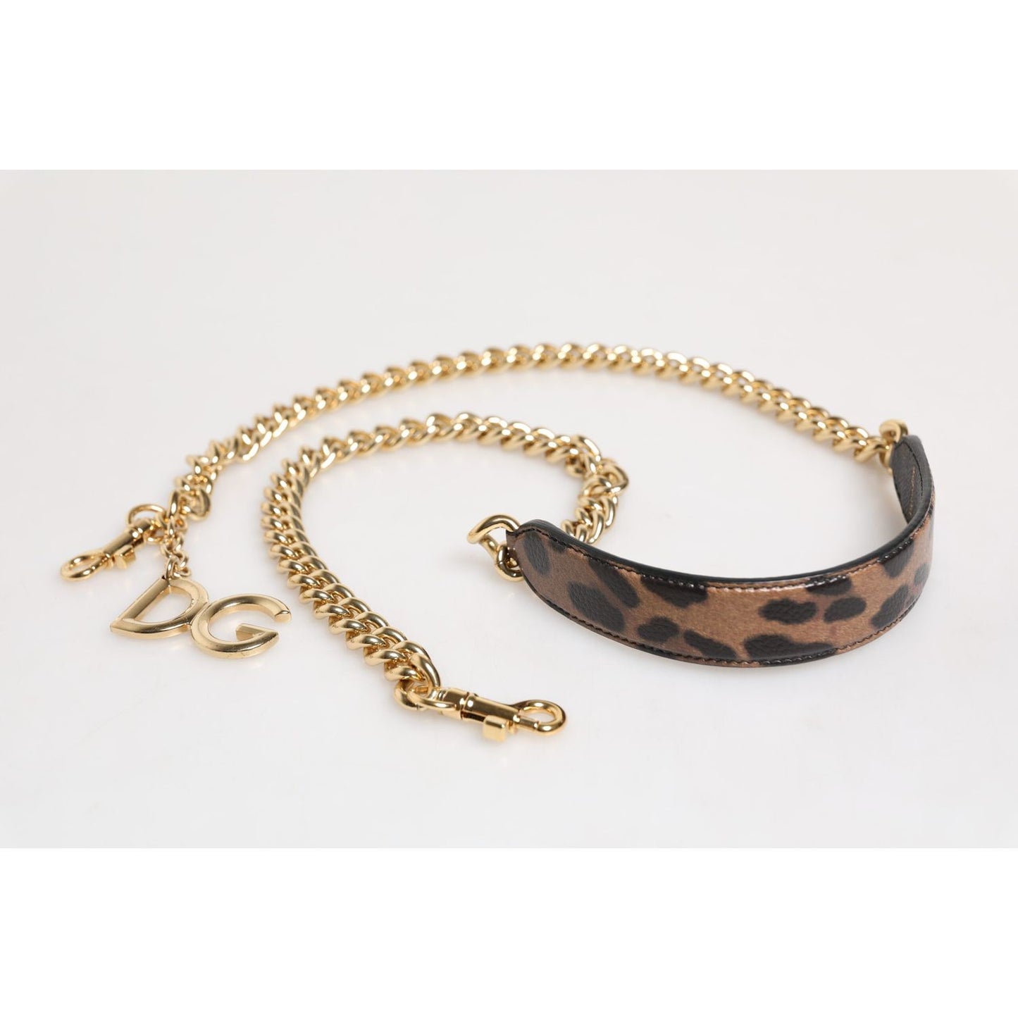 Dolce & Gabbana Brown Leopard Gold Brass Chain Accessory Shoulder Strap WMB550