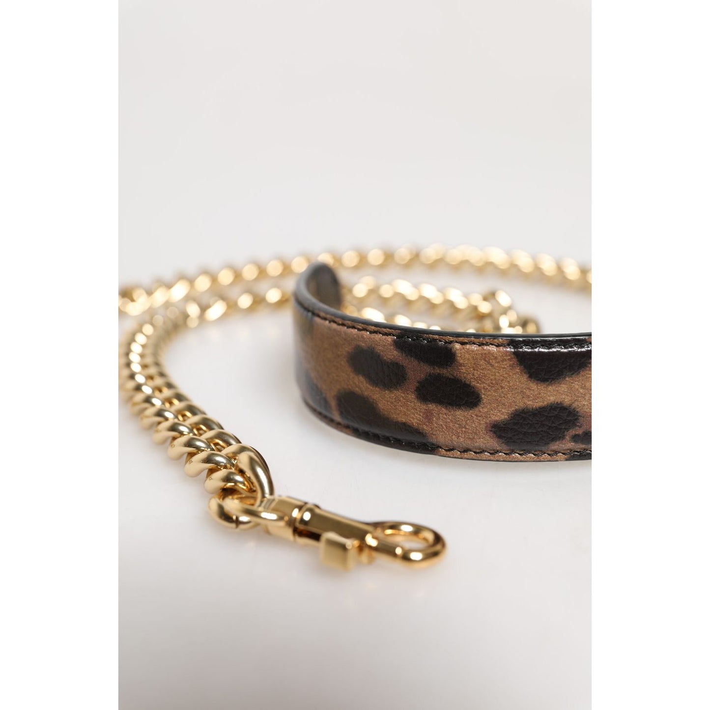 Dolce & Gabbana Brown Leopard Gold Brass Chain Accessory Shoulder Strap WMB550