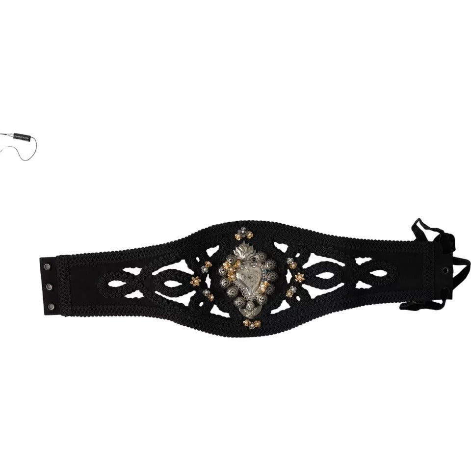 Dolce & Gabbana Black Canvas Embellished Waist Women Belt WMB335-42