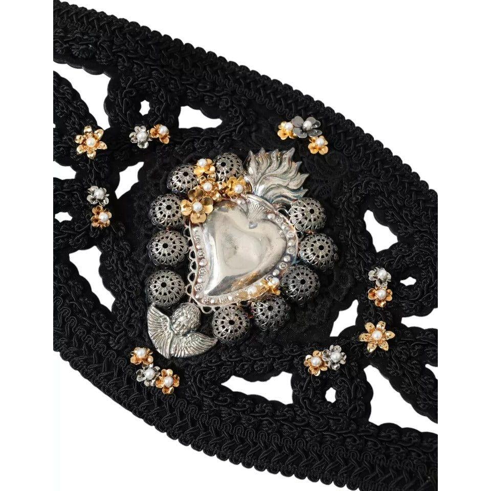 Dolce & Gabbana Black Canvas Embellished Waist Women Belt WMB335-42