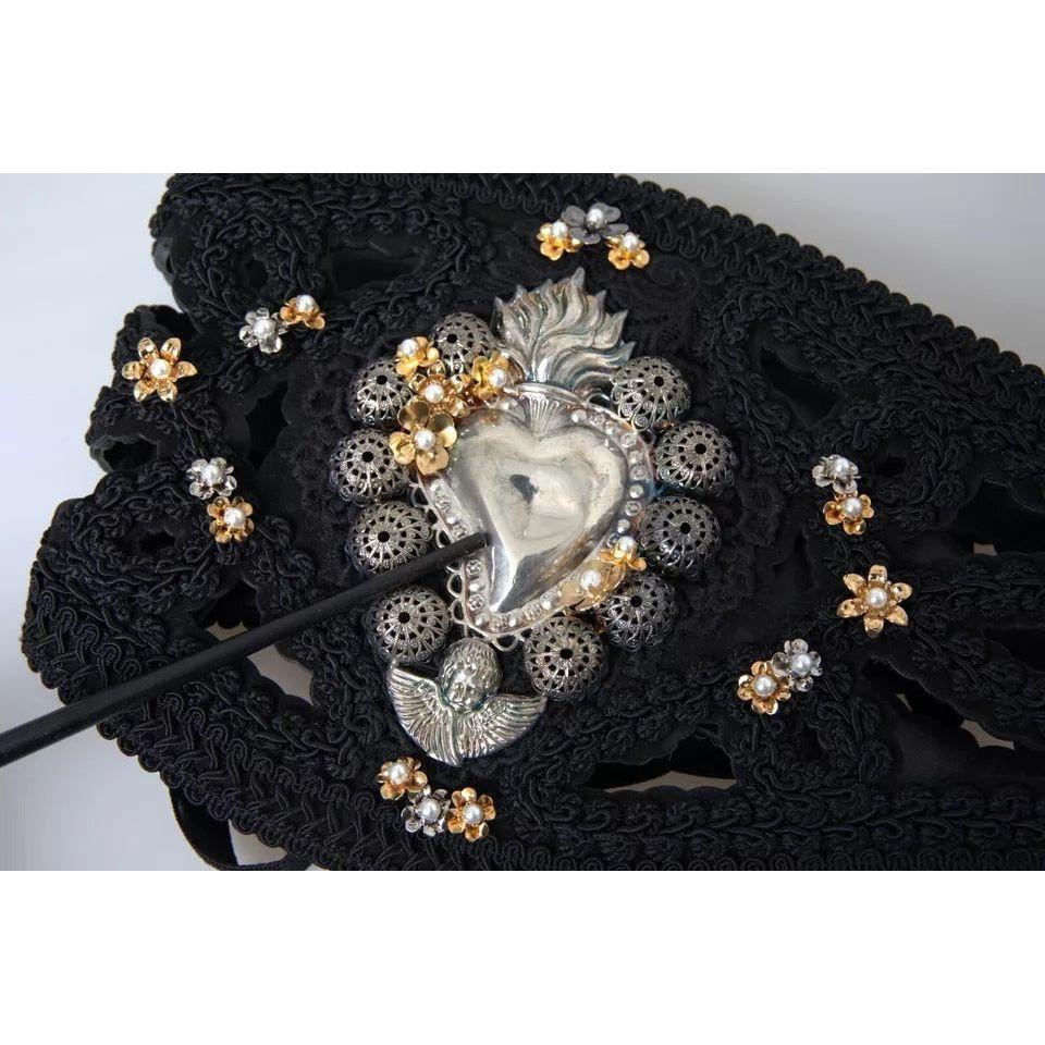 Dolce & Gabbana Black Canvas Embellished Waist Women Belt WMB335-42