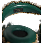 Dolce & Gabbana Green Gold Crystal Fur Headset Audio AUX Headphones Dolce & Gabbana Dark Slate Gray