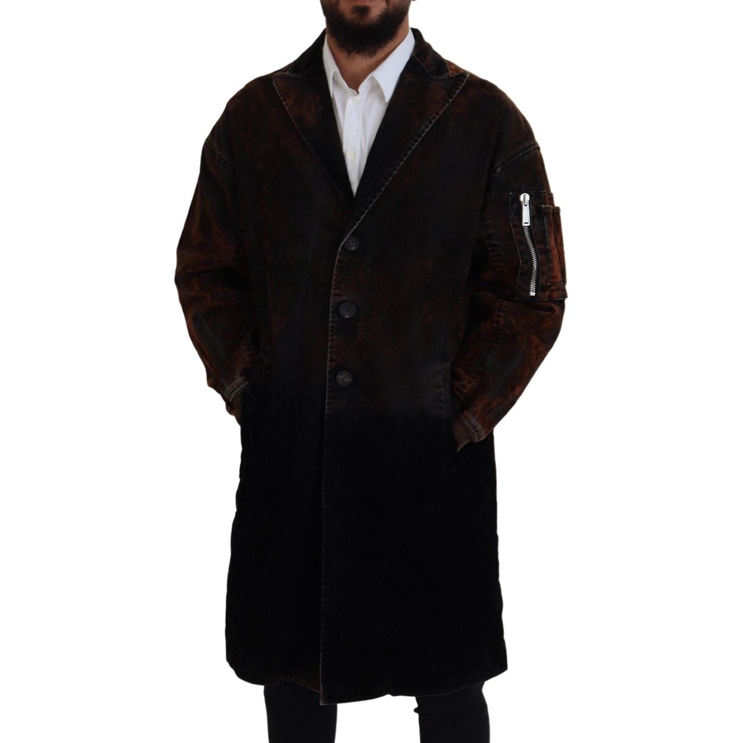 Dsquared² Brown Full Button Men Long Coat Cotton Jacket JKT3546-48