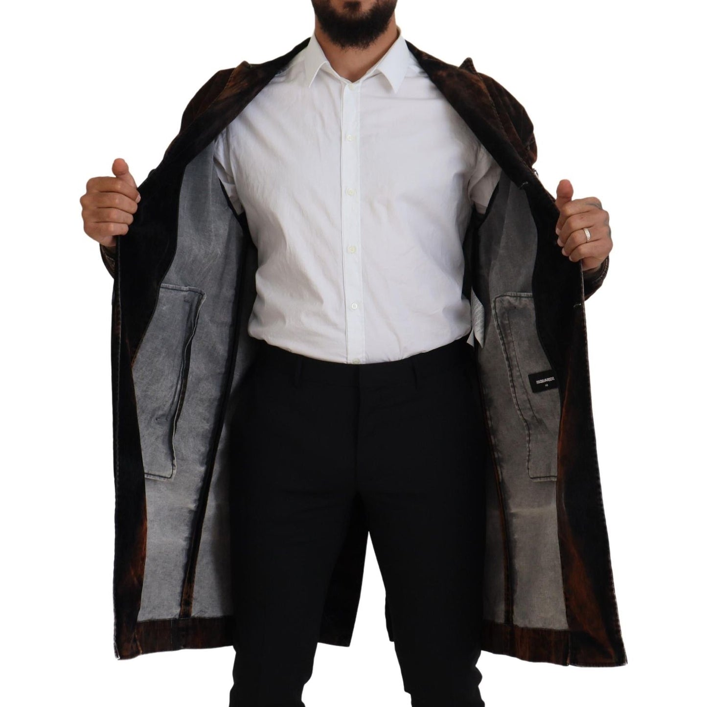 Dsquared² Brown Full Button Men Long Coat Cotton Jacket JKT3546-48