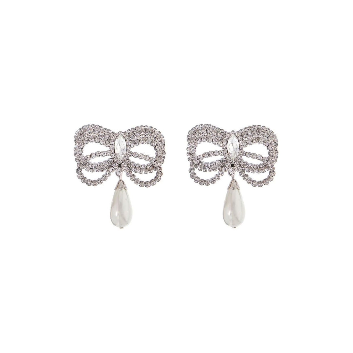 Alessandra Rich hypoallergenic brass earrings in silver with bow and drop pearl Jewellery Alessandra Rich Gray