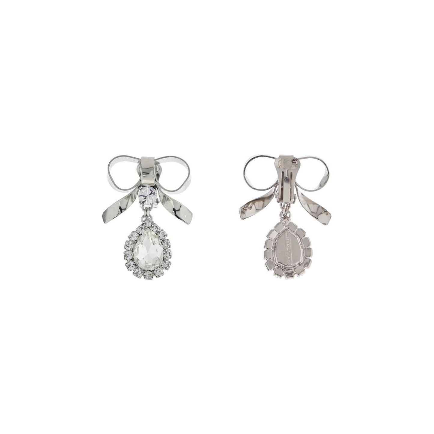 Alessandra Rich bow earrings with crystal pendant in silver-plated brass Jewellery Alessandra Rich Gray