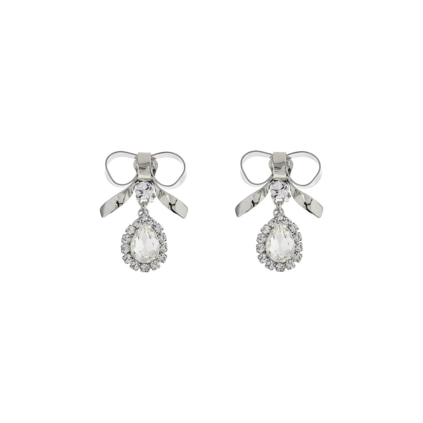 Alessandra Rich bow earrings with crystal pendant in silver-plated brass Jewellery Alessandra Rich Light Gray