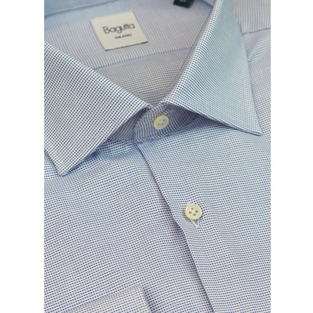 Bagutta blue cotton men's shirt with French collar and mother-of-pearl buttons, perfect for stylish warm-weather wear.