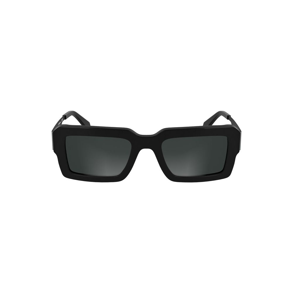 Calvin Klein women’s black acetate rectangular sunglasses with sleek modern design.