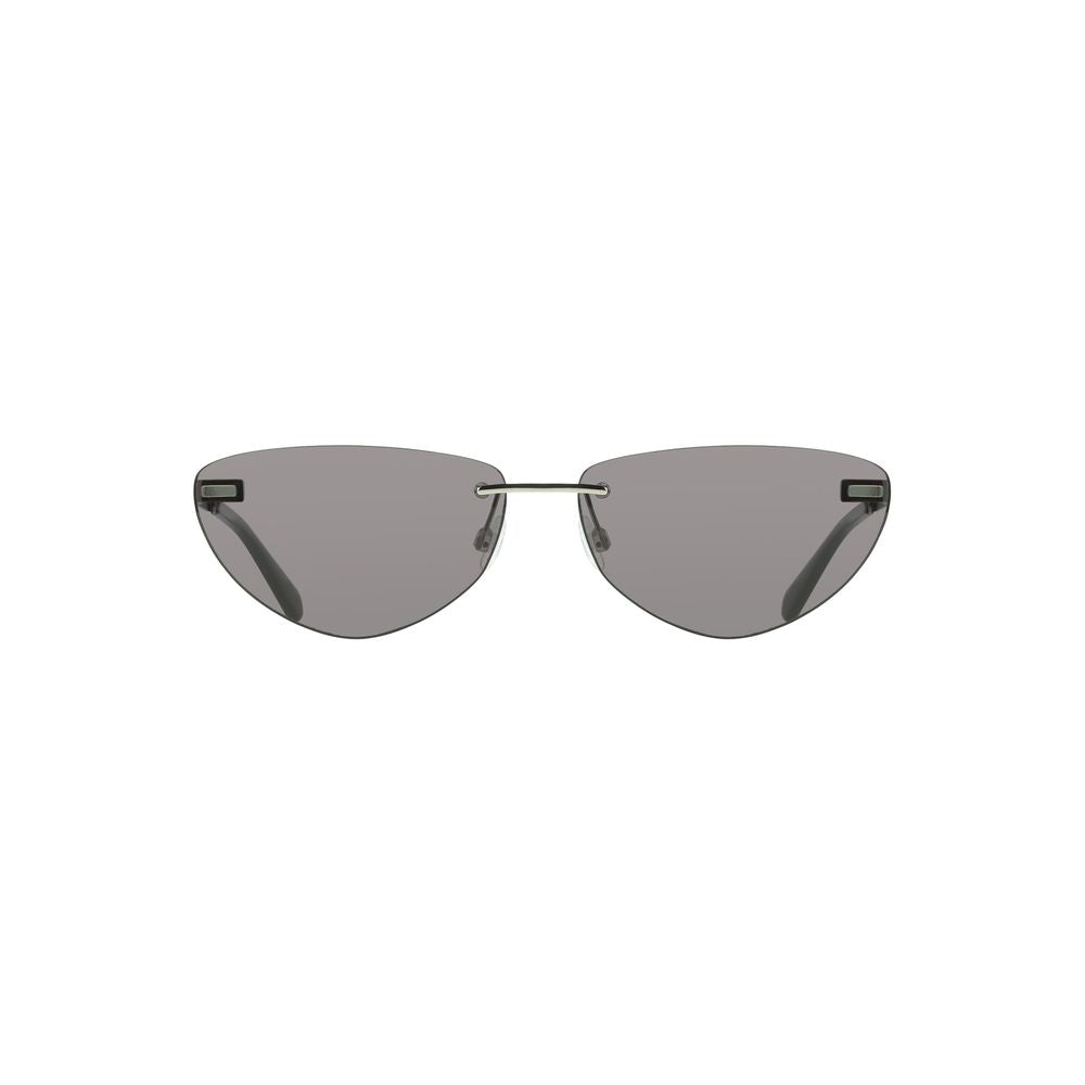 Calvin Klein black metal women sunglasses with drop-shaped smoke lenses and sleek frame, showcasing a modern and sophisticated style.