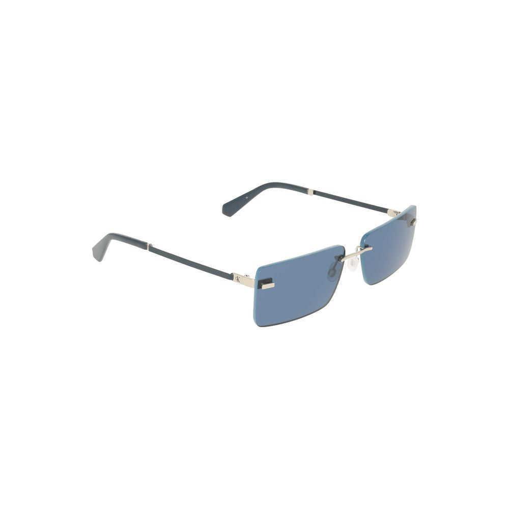 Calvin Klein blue metal women's sunglasses with sleek rectangular frame and modern design.