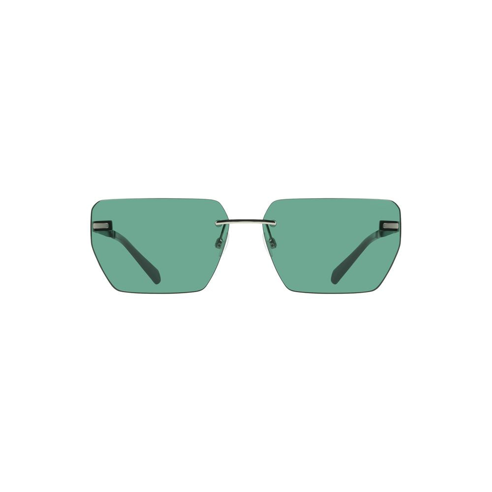 Calvin Klein green metal sunglasses with square lenses, stylish eyewear for men featuring a sleek design and signature logo.