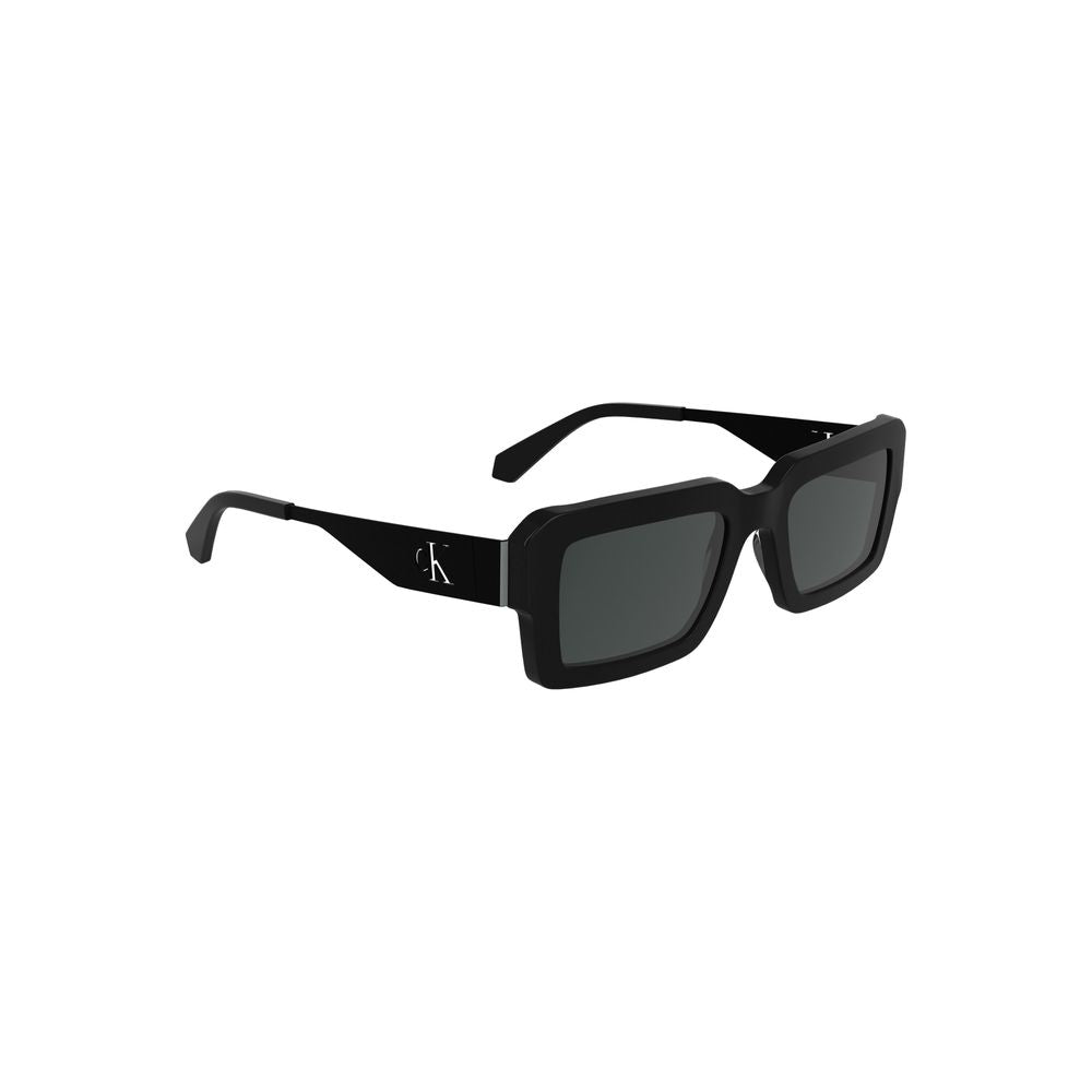 Calvin Klein black acetate sunglasses for women with sleek rectangular frames, perfect for a modern and chic look.