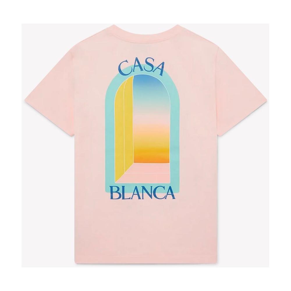 Casablanca pink cotton men's T-shirt with tennis club print, showcasing a colorful abstract design on back, perfect for sporty style.
