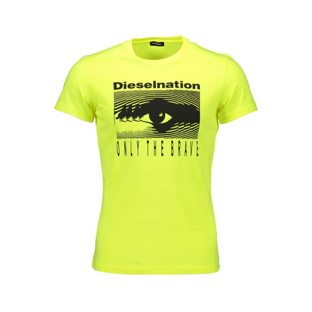Yellow Diesel cotton T-shirt with bold print and Diesel logo, showcasing "Only the Brave" slogan. Perfect for confident men's fashion.