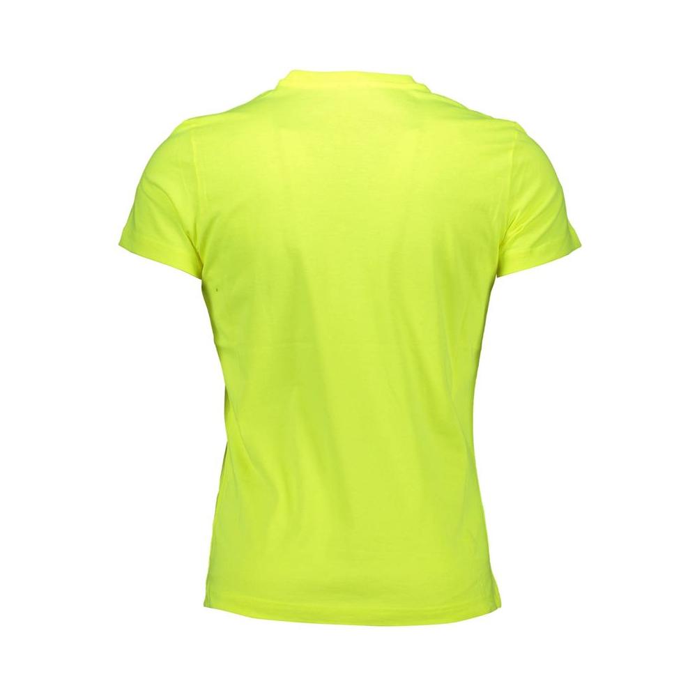 Back view of vibrant yellow Diesel cotton men's T-shirt with short sleeves and crew neck.