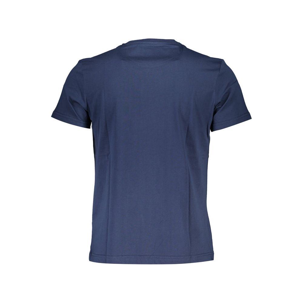 Back view of La Martina blue cotton men's T-shirt with short sleeves, regular fit, and crew neck design.