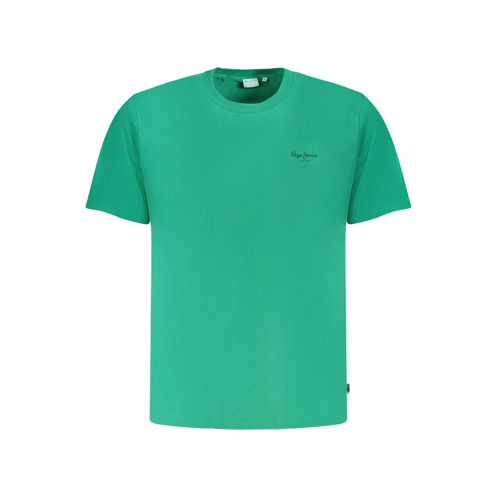 Pepe Jeans green cotton crew neck t-shirt with short sleeves and logo, made from 100% sustainable cotton, perfect for casual wear.