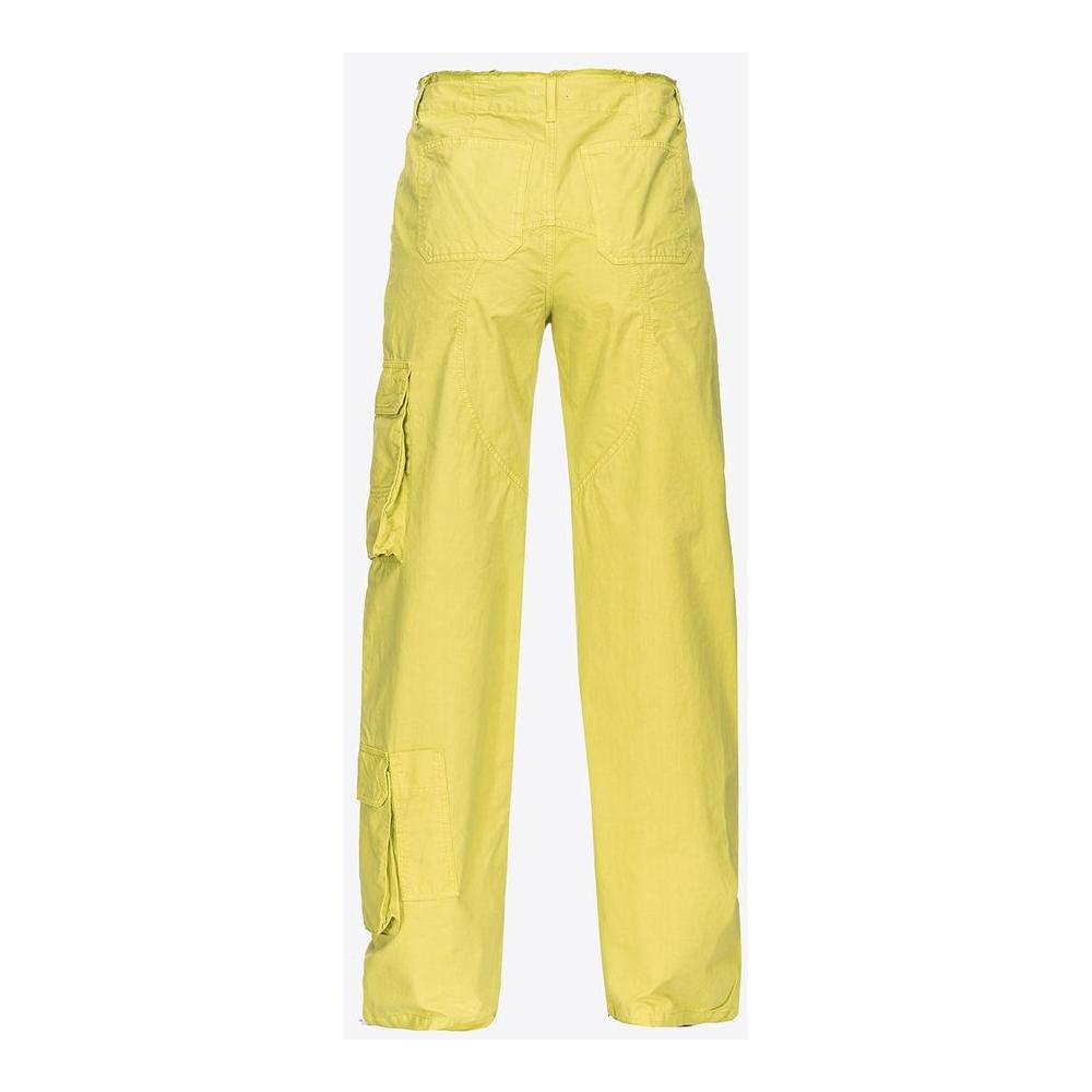 PINKO green cotton cargo pants with 5-pocket design, front and back button and zipper closure, featuring two back pockets.