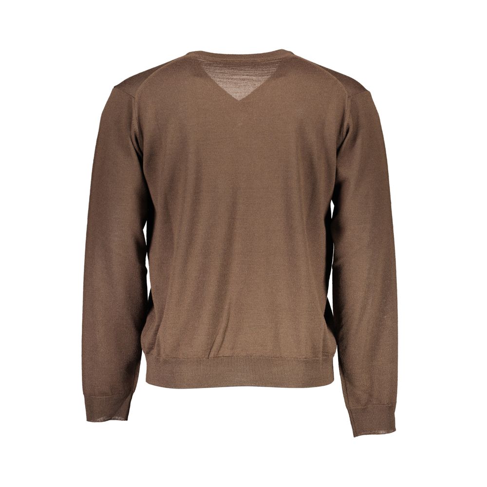 Romeo Gigli brown wool men's sweater, back view, showcasing elegant craftsmanship and versatile design for refined taste.