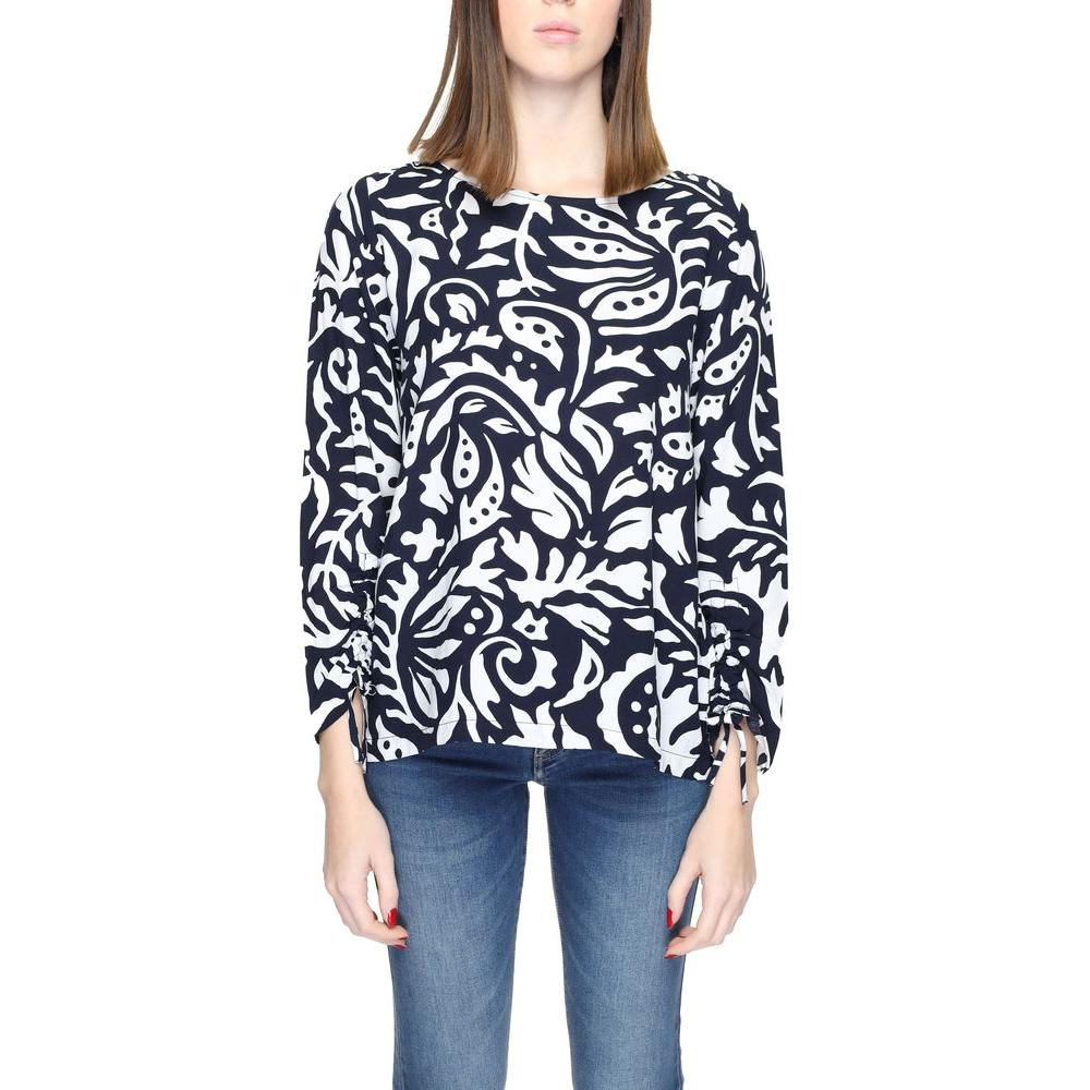 Street One blue long sleeve viscose shirt with abstract pattern, women's blouse, 100% viscose, casual wear.