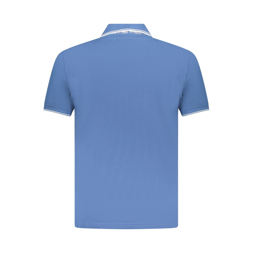 Back view of U.S. Grand Polo blue cotton men's polo shirt with short sleeves and contrasting collar details.