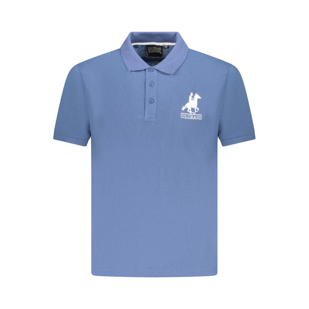 U.S. Grand Polo Blue Cotton Men Polo Shirt with embroidered logo and three-button placket.