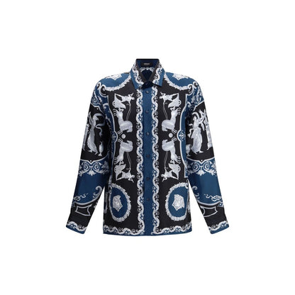 Versace Blue Silk Pattern Shirt 1728,72470364320,Blue,Clothing,IT48 | M,Men,New with tags,Pattern - Shirts - Clothing,Shirts - Clothing,Versace