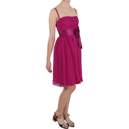Dolce & Gabbana Fuchsia Pink Bow Silk Sleeveless Dress