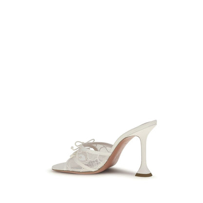 Amina Muaddi White Cotton Stiletto Heel Sandals