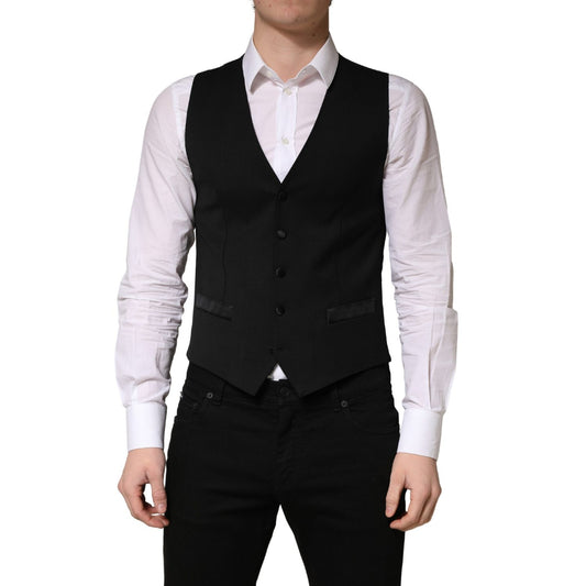 Dolce & Gabbana Black Wool Single Breasted Men Waistcoat Vest 1728,67345645728,Black,Clothing,Dolce & Gabbana,IT46 | S,Material: 88% Wool 7% Silk 3% Elastane 2% Polyester,Men,New with tags,Suits & Blazers - Clothing,Waistcoats - Suits & Blazers - Clothing