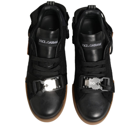 Dolce & Gabbana Black Leather Low Trainers Men Sneakers Shoes