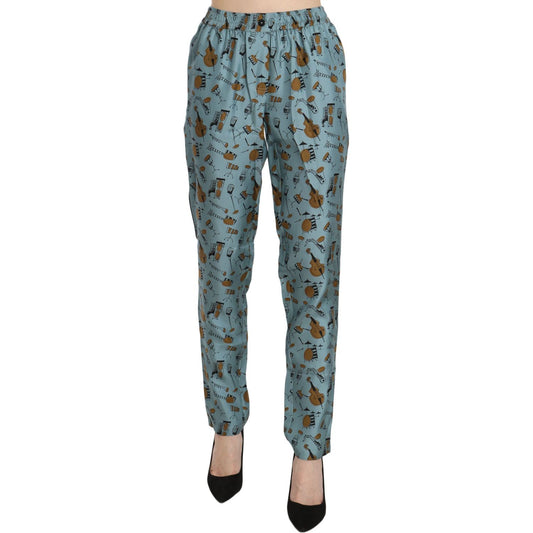Dolce & Gabbana High Waist Tapered Silk Pants in Blue Print Dolce & Gabbana Dim Gray