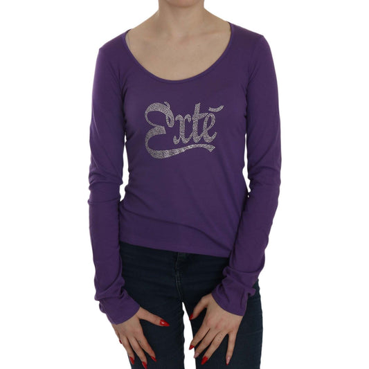 Exte Purple Crystal Embellished Long Sleeve Casual Top 1728,67345645728,Clothing,Exte,IT38|XS,IT40|S,IT42|M,IT44|L,IT46|XL,Long Sleeve - T-Shirts - Clothing,Material: 65% Polyester 35% Cotton,New with tags,Purple,T-Shirts - Clothing,Tops & T-Shirts - Wome